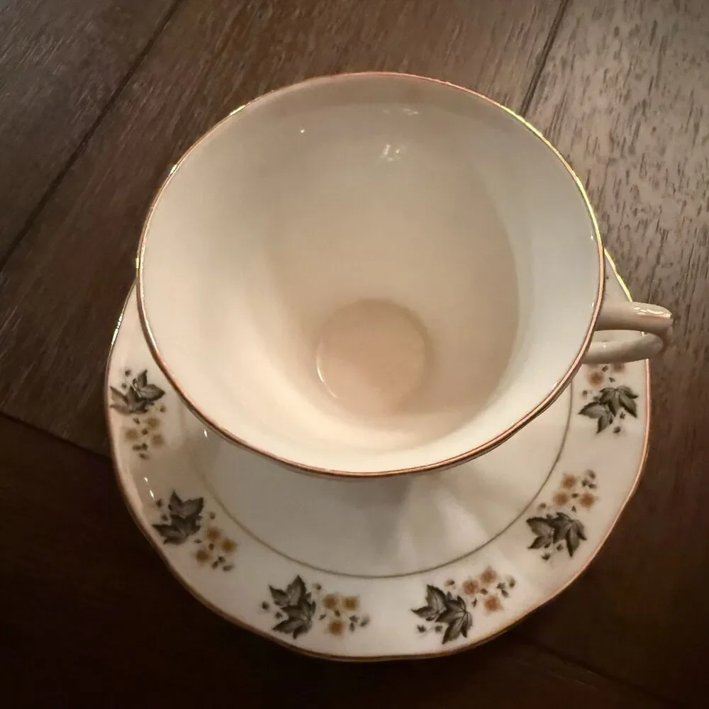 Vintage Liling China Tea Cup and Saucer Set - Green Pagoda Mark - Floral & Gold